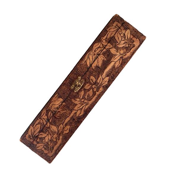 Pyrography Burnt Wood Dresser Glove Box Art Nouveau Beautiful Woman Antique VTG - Picture 7 of 9